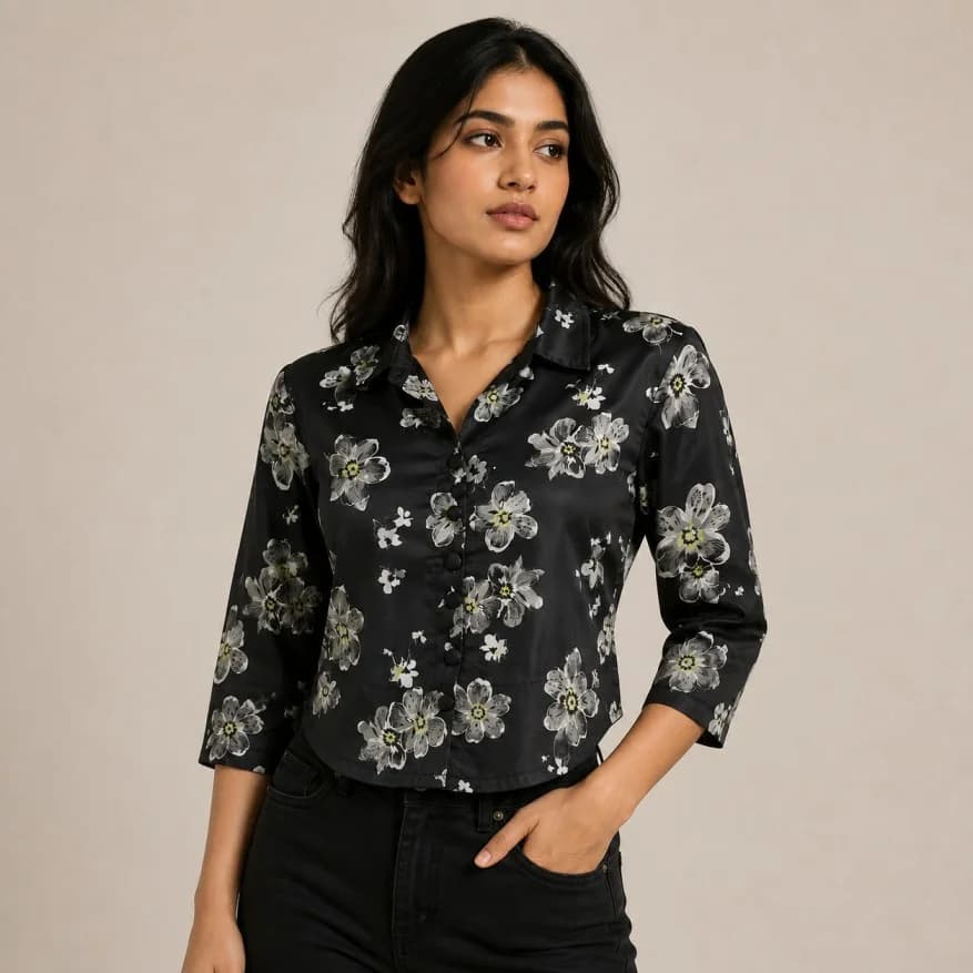 Glossy Floral Printed Pretty Women's Top